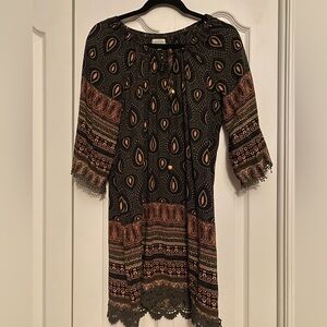 Apricot boho print Dress